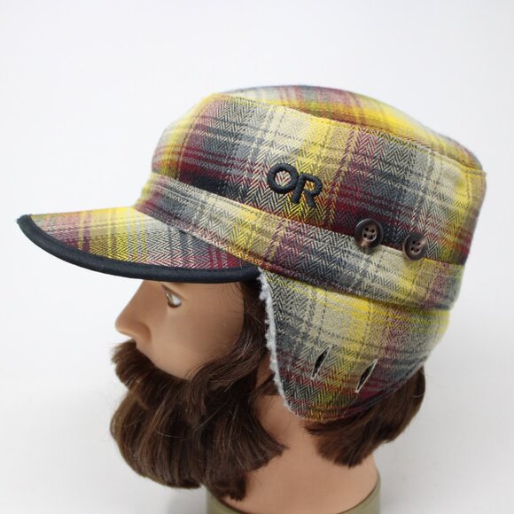 Outdoor Research Yukon Cap Hat Mens Medium Yellow/Red Earflaps Polyester Winter - Picture 1 of 12